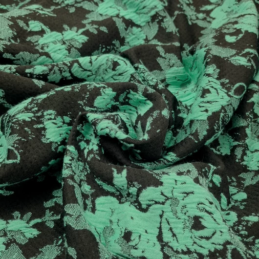 Kötött kelme – Rózsa virágos mintával, türkiz