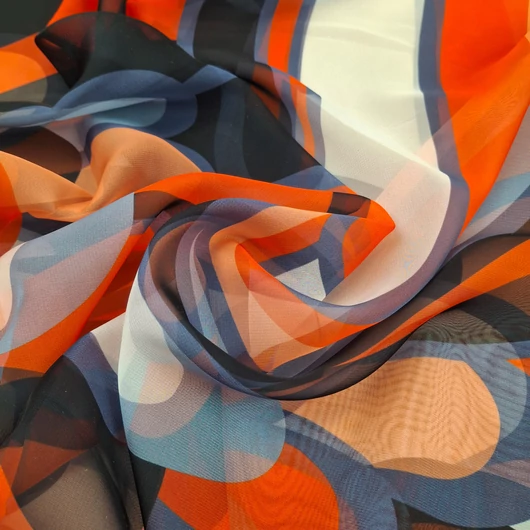 Muszlin – Narancssárga-kék absztrakt mintával