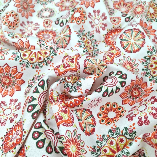 Pamutvászon - Narancssárga mandala mintával