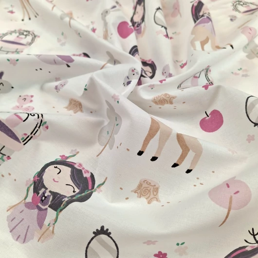 Pamutvászon - Hercegnős és erdei állatos mintával, extra széles