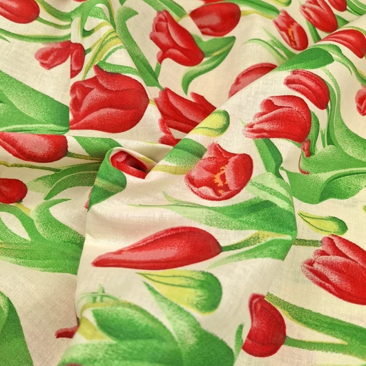 Pamutvászon - Piros tulipán mintával