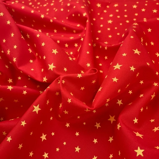 Pamutvászon, festett - Piros színben, arany csillagos mintával