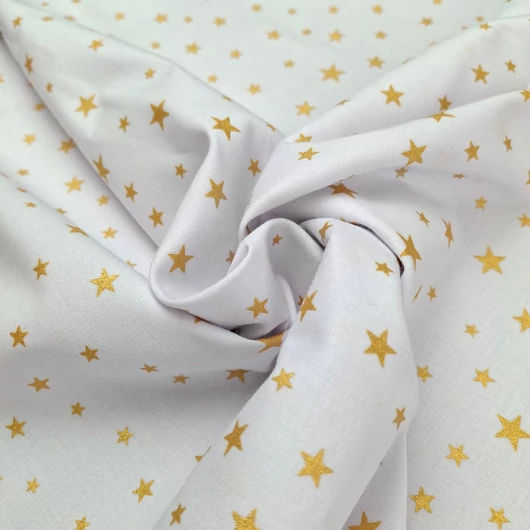 Pamutvászon, festett - Fehér színben, arany csillagos mintával