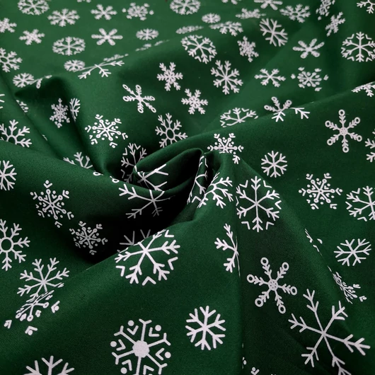 Pamutvászon, festett - Sötétzöld színben, hópehely mintával