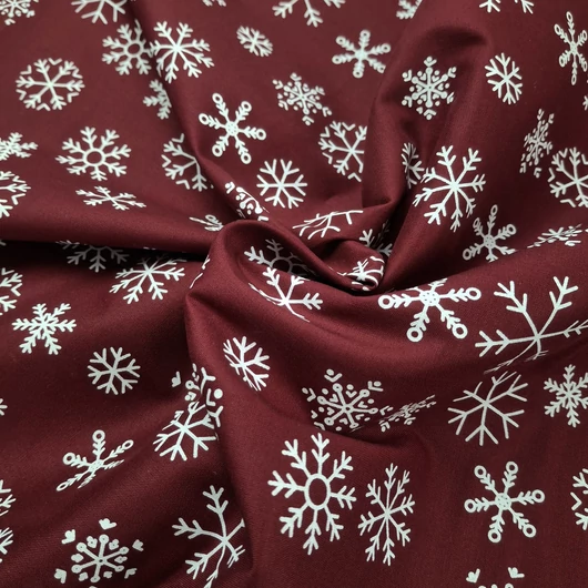 Pamutvászon, festett - Bordó színben, hópehely mintával