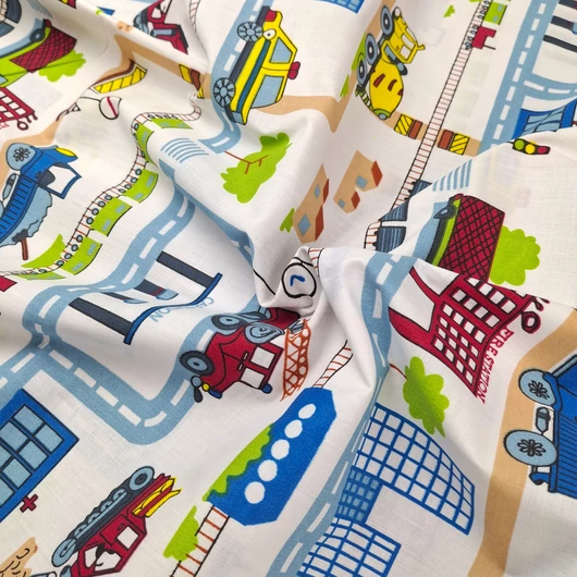 Pamutvászon - Munkagépek az úton mintával (1665)