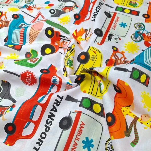 Pamutvászon - Állatos jármű mintával (1646)