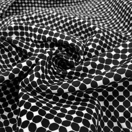 Pamut szatén, elasztikus - Fekete-fehér retro mintával