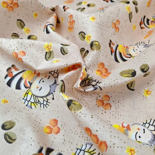 Pamutvászon - Mosolygó méhecskés mintával