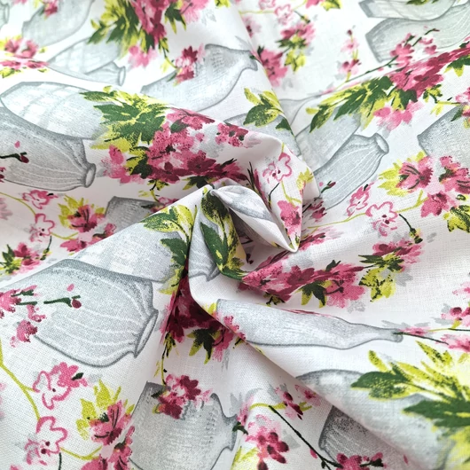 Pamutvászon - Virágos váza mintával