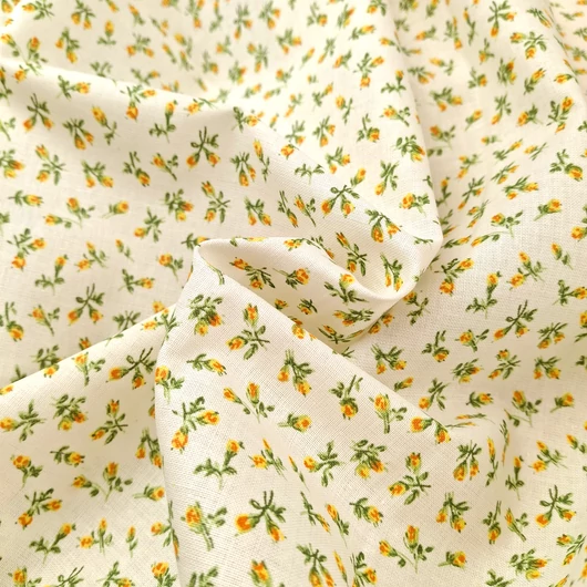 Pamutvászon - Vanília színű alapon apró virág mintával, sárga színben