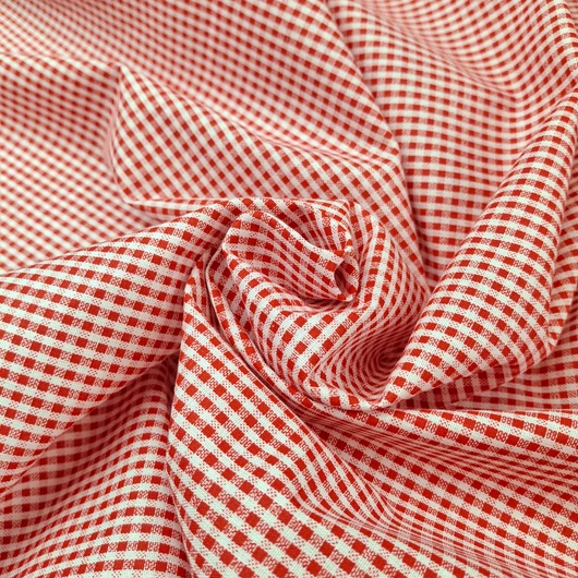 Pamutvászon - Piros-fehér apró kockás mintával