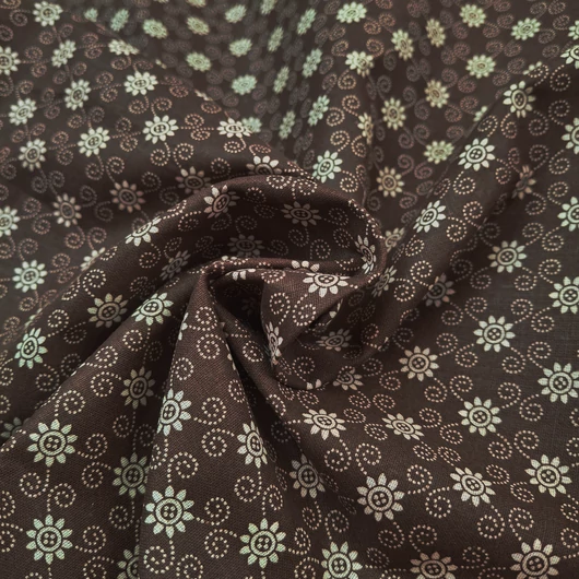 Pamutvászon – Apró napraforgó mintával, barna