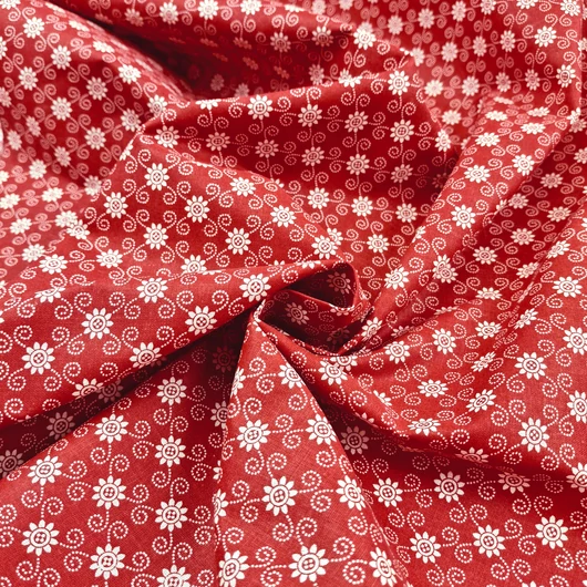 Pamutvászon – Apró napraforgó mintával, piros