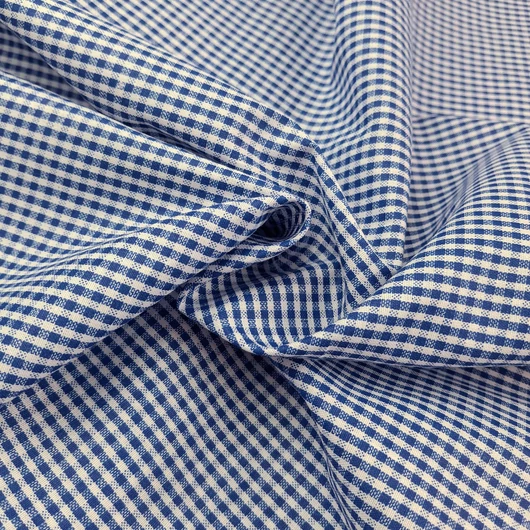 Pamutvászon - Kék-fehér apró kockás mintával