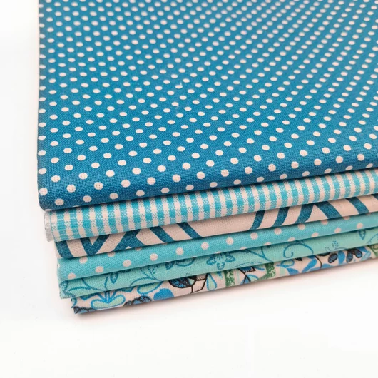 Patchwork pamutvászon csomag - Türkiz színben, 6 db