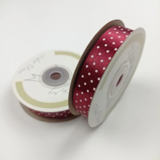 Szatén szalag - Pöttyös, bordó színben, 15 mm, 25 m Szatén szalag - Pöttyös, bordó színben, 15 mm, 25 m