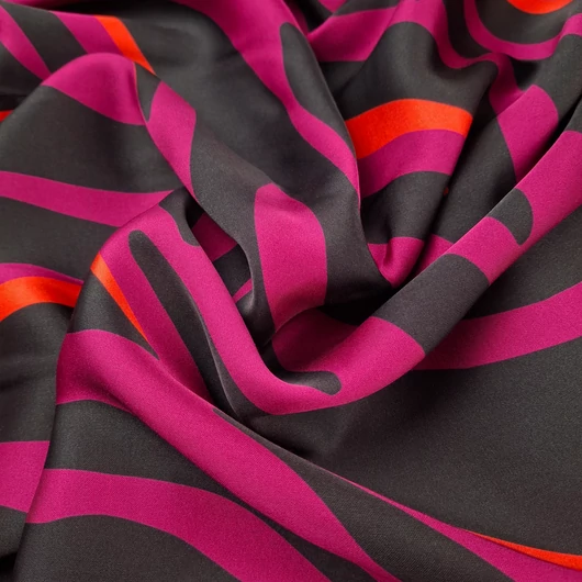 Viszkóz szatén - Ciklámen-fekete zebra mintával