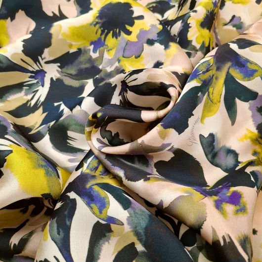 Viszkóz szatén "Blumarine" - Akvarell hatású virág mintával