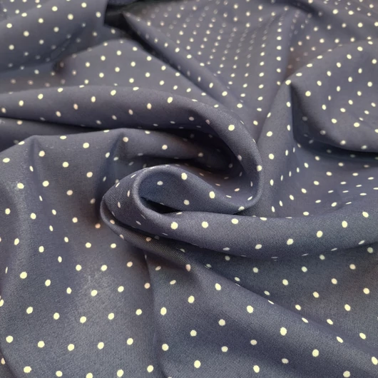 Tencel szövet, Denim – Farmer kék alapon fehér pöttyös mintával