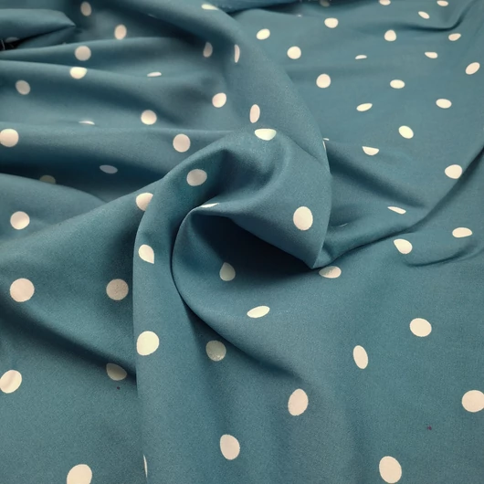 Tencel szövet, Denim – Középkék alapon fehér pöttyös mintával