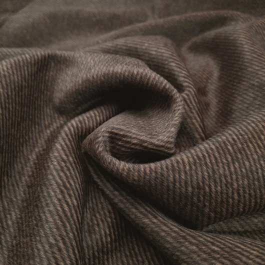 Kabátszövet, kasmír - Sötétbarna színben átlós csíkozással