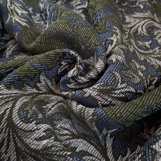 Jacquard – Ornamentikus levél mintával, sötétkék