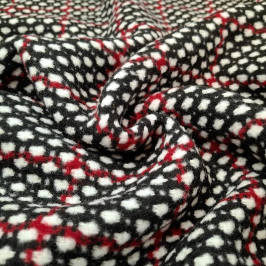 Jacquard szövet - Fekete-fehér-bordó színben