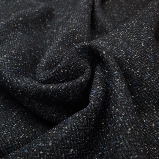 Tweed szövet - Cirmos-halszálkás, sötétkék, gyapjú