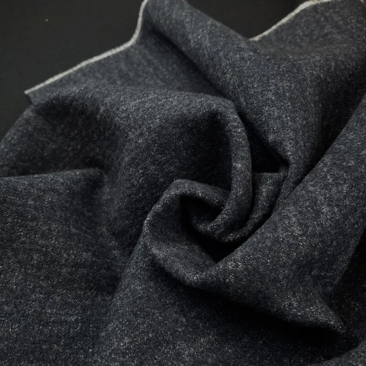 Kabátszövet - Sötétkék ciroms - fekete színben, gyapjú