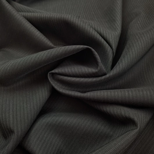 Gyapjú szövet - Sötétszürke színben, szaggatott csíkos mintával