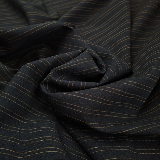Gyapjú szövet - Sötétszürke színben, mustár színű csíkos mintával
