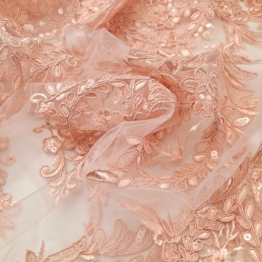 Bordűrös csipke – Barack színben, flitterrel díszítve (JÁZMIN)