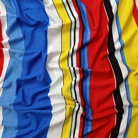 Viszkóz jersey - Csíkos mintával, piros-kék