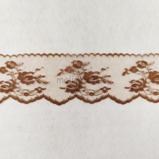 Csipke szalag – Közép barna színben, virágcsokor mintával, 70mm (180730)