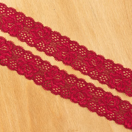 Csipke szalag – Bordó színben, elasztikus, 3cm