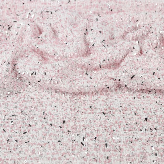Chanel szövet – Fehér-rózsaszín színben, ezüst rojtokkal
