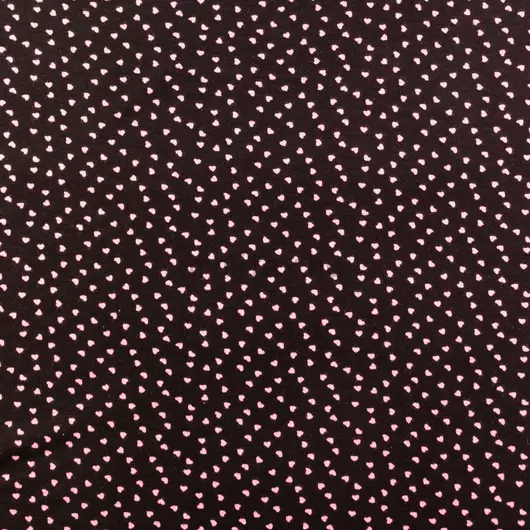 Viszkóz jersey – Fekete alapon apró rózsaszín szívecske mintával