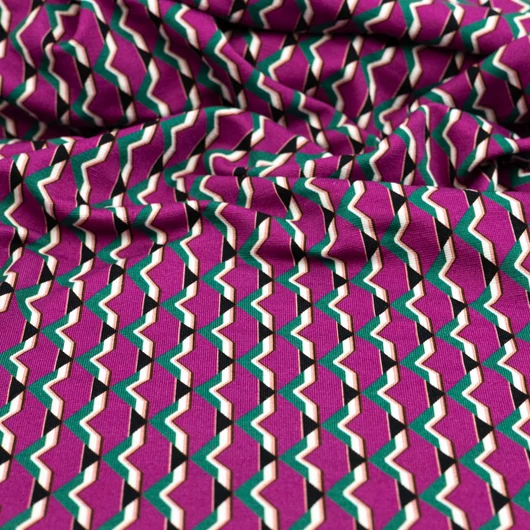 Viszkóz jersey – Lila geometriai mintával