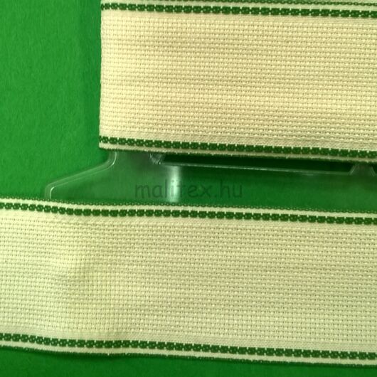 Hímző szalag 5cm - Nyers színben, zöld szegéllyel