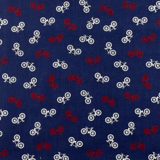 Pamutvászon – Fehér és piros biciklis mintával