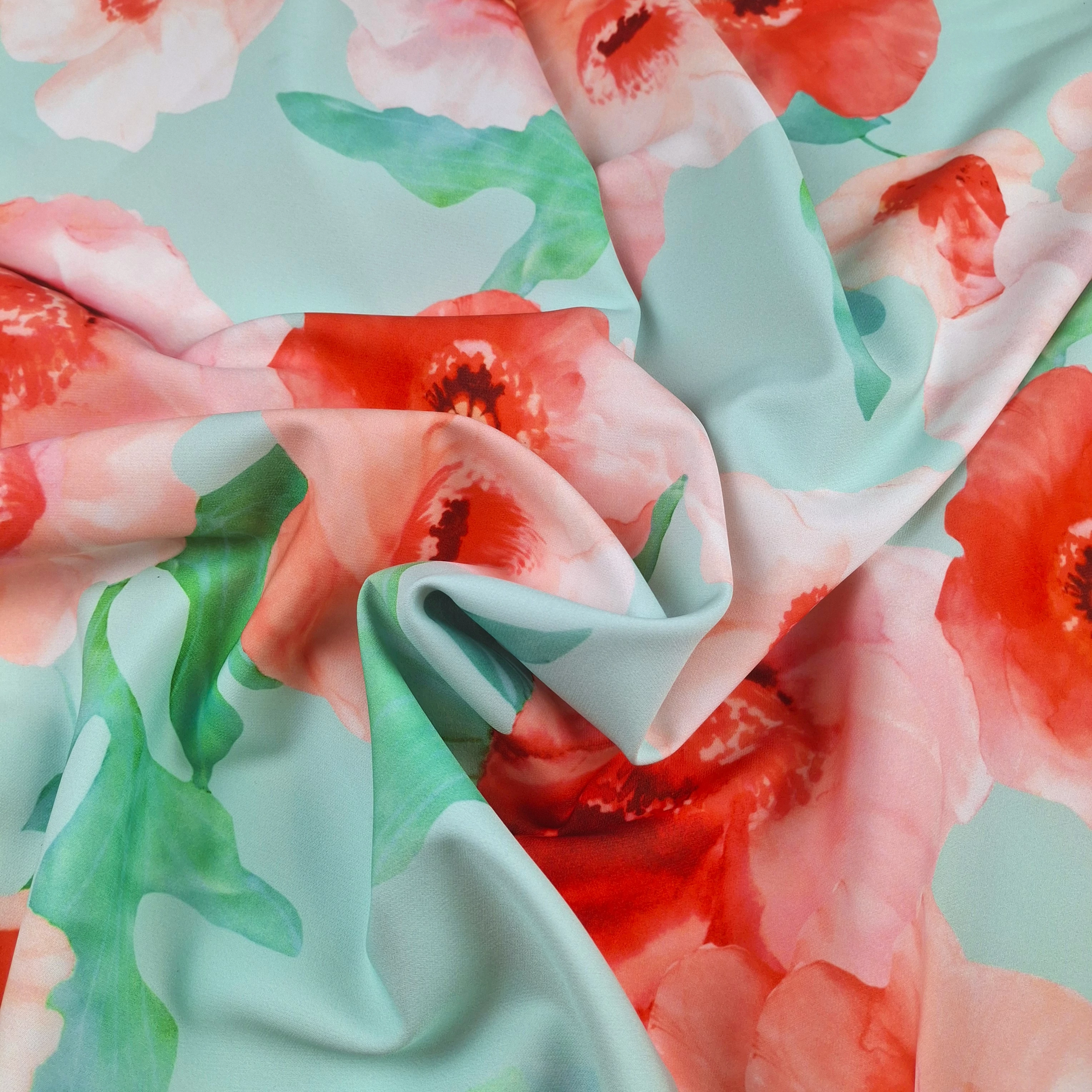 Barbi Crepe – Narancs-menta nagyméretű virág mintával