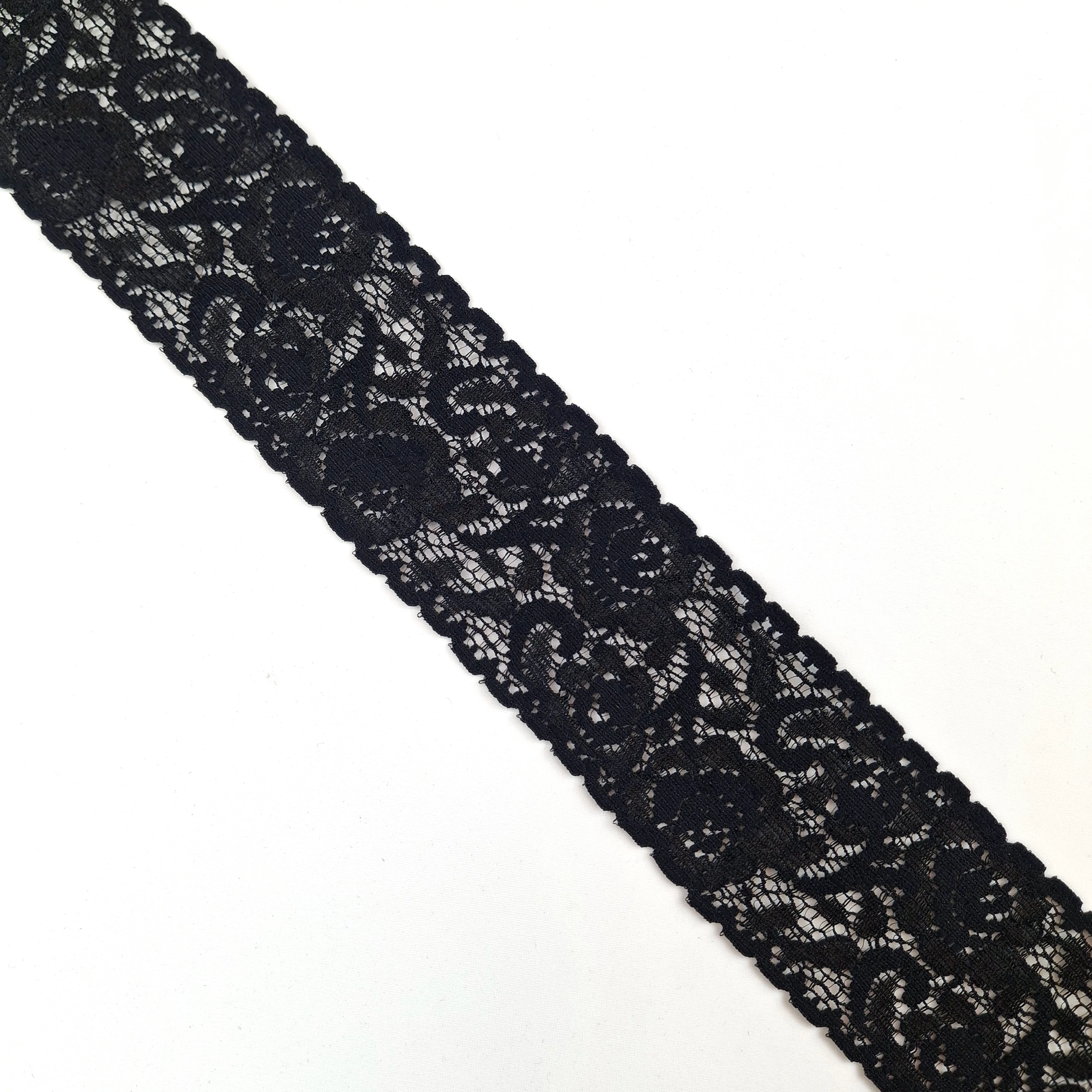Csipke szalag – Fekete színben, elasztikus, 4,5 cm