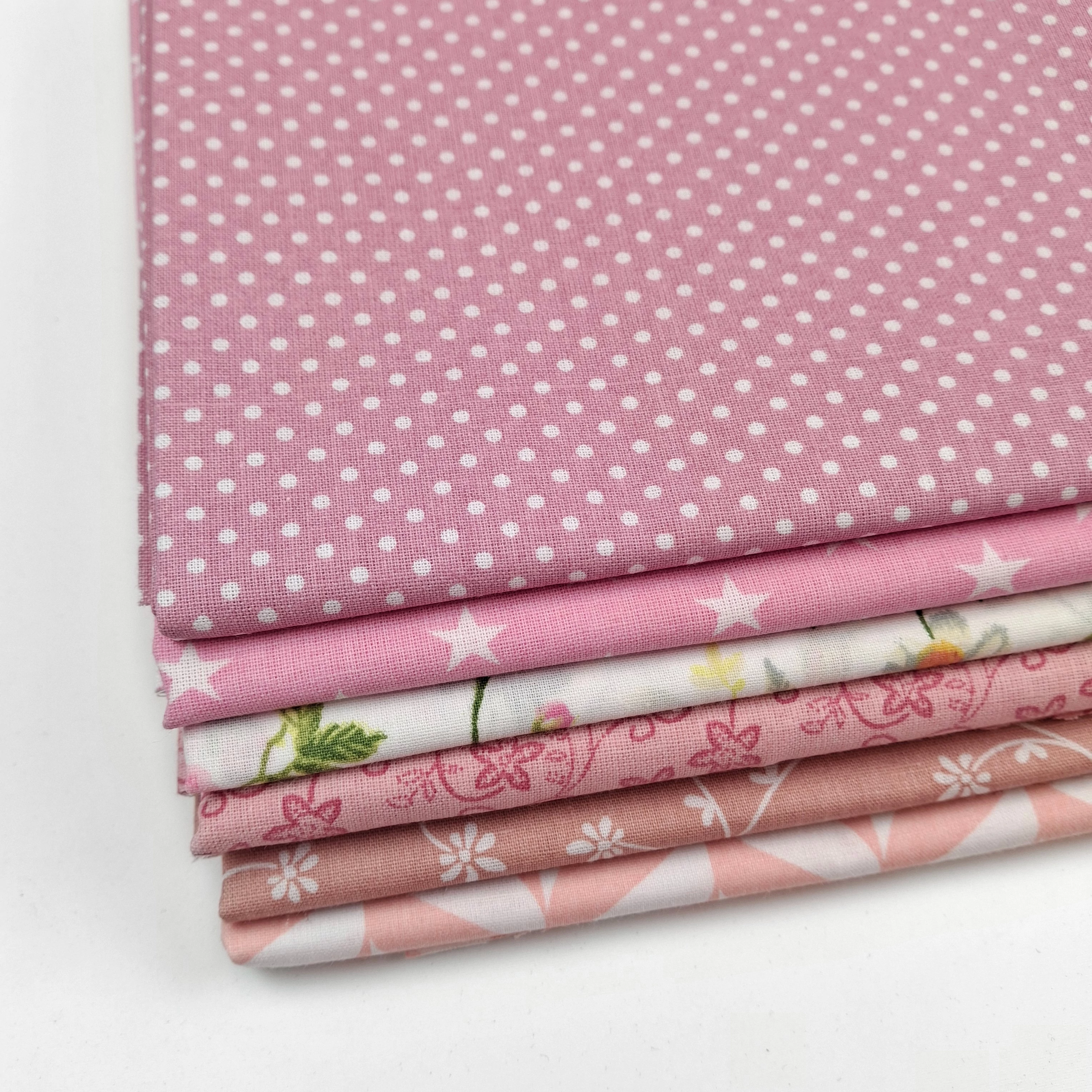 Patchwork pamutvászon csomag - Rózsaszín színben, (2) 6 db