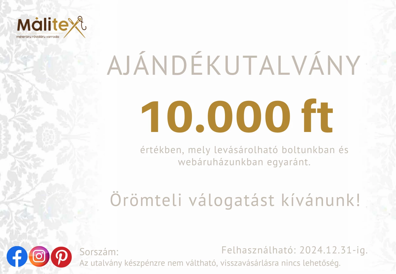 Ajándékutalvány – 10.000 ft