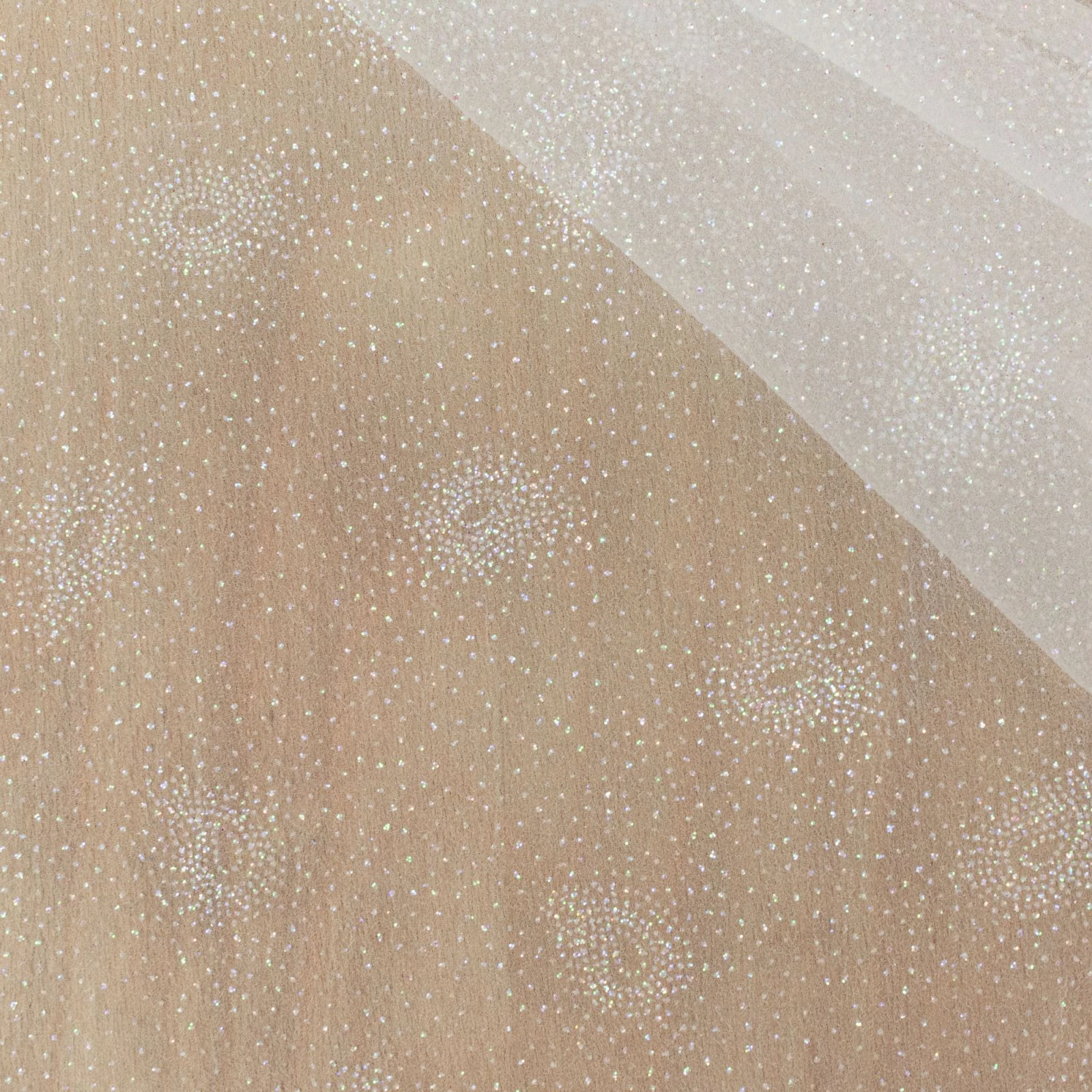 Alkalmi organza – Tört fehér színben, amőbás glitter mintával