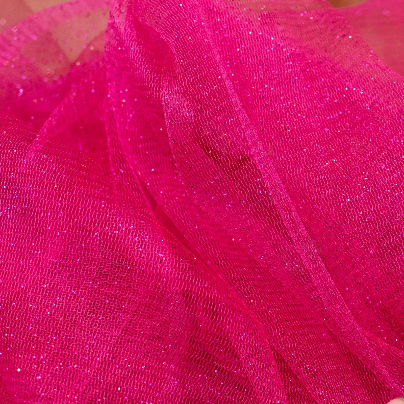 Csillogó, mesh tüll – Pink színben, pink glitterrel