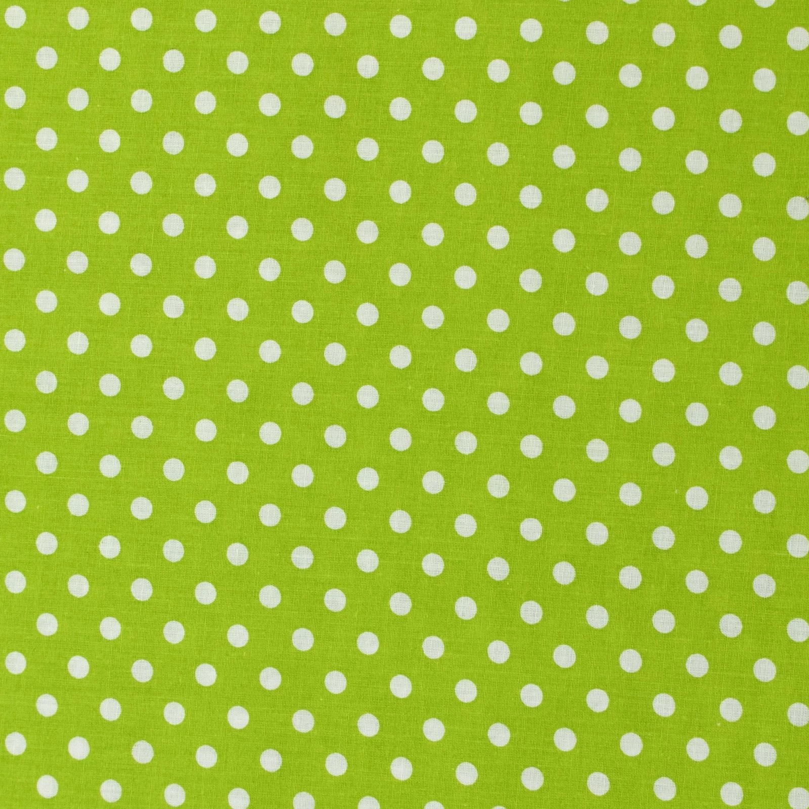 Pamutvászon – Kivizöld alapon fehér pöttyös mintával, 6mm
