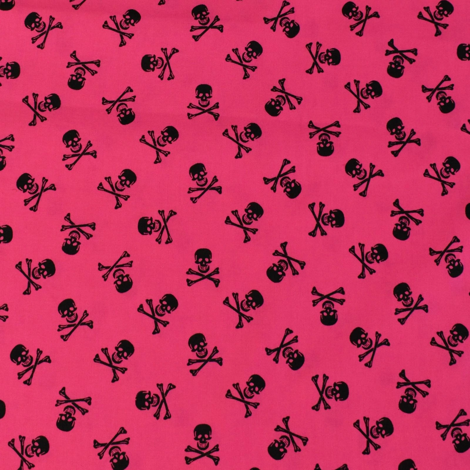 Pamutvászon (festett) – Fekete halálfejes mintával, pink alapon