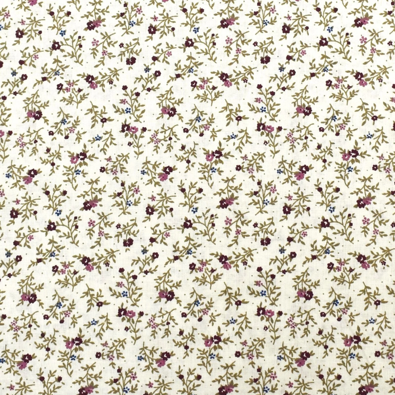 Pamutvászon – Bézs levelű apró bordó virágos mintával